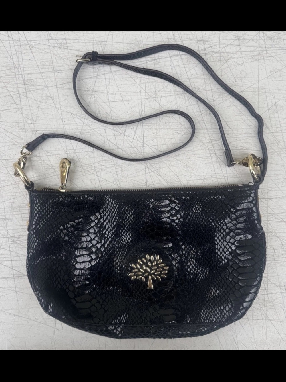 Mulberry Black Snake-Embossed Leather Crossbody with Gold Tree Emblem